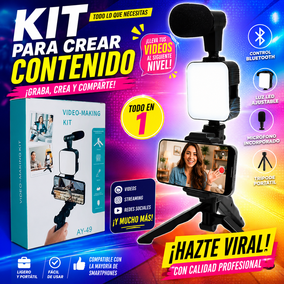 KIT DE GRABACION DE VIDEO CON TRIPODE Y BLUETOOTH