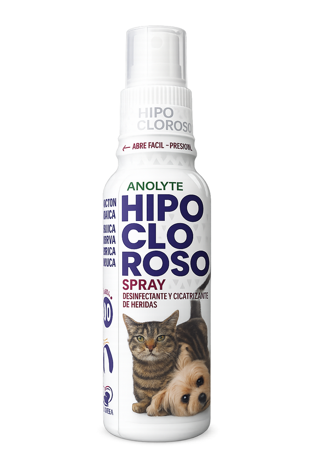 Spray multiusos Anolyte hipocloroso 120 ml para mal aliento y sarro, para curar heridas , para limpiar patitas y orejas.